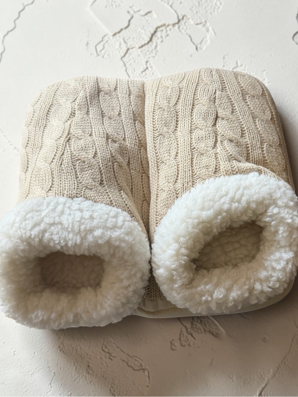 Dr. Scholl's Cream Cable Knit Heated Foot Warmer Booties